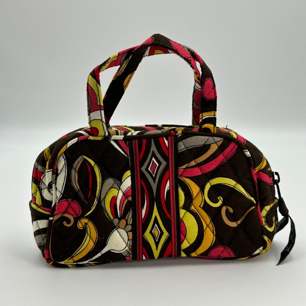 Vera Bradley Cosmetic Bag‎ Women Small Brown Pink Excellent Quilted Travel Pouch